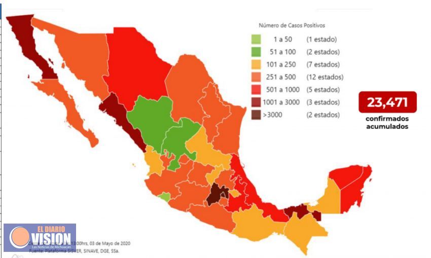 México, suma dos mil 154 defunciones y 23, 471 casos confirmados acumulados por Covid-19 
