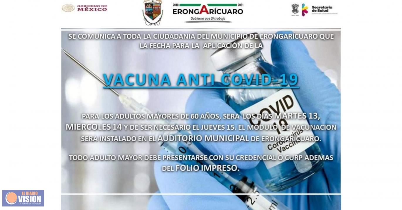 Este martes iniciará la vacunación anti Covid en Erongarícuaro
