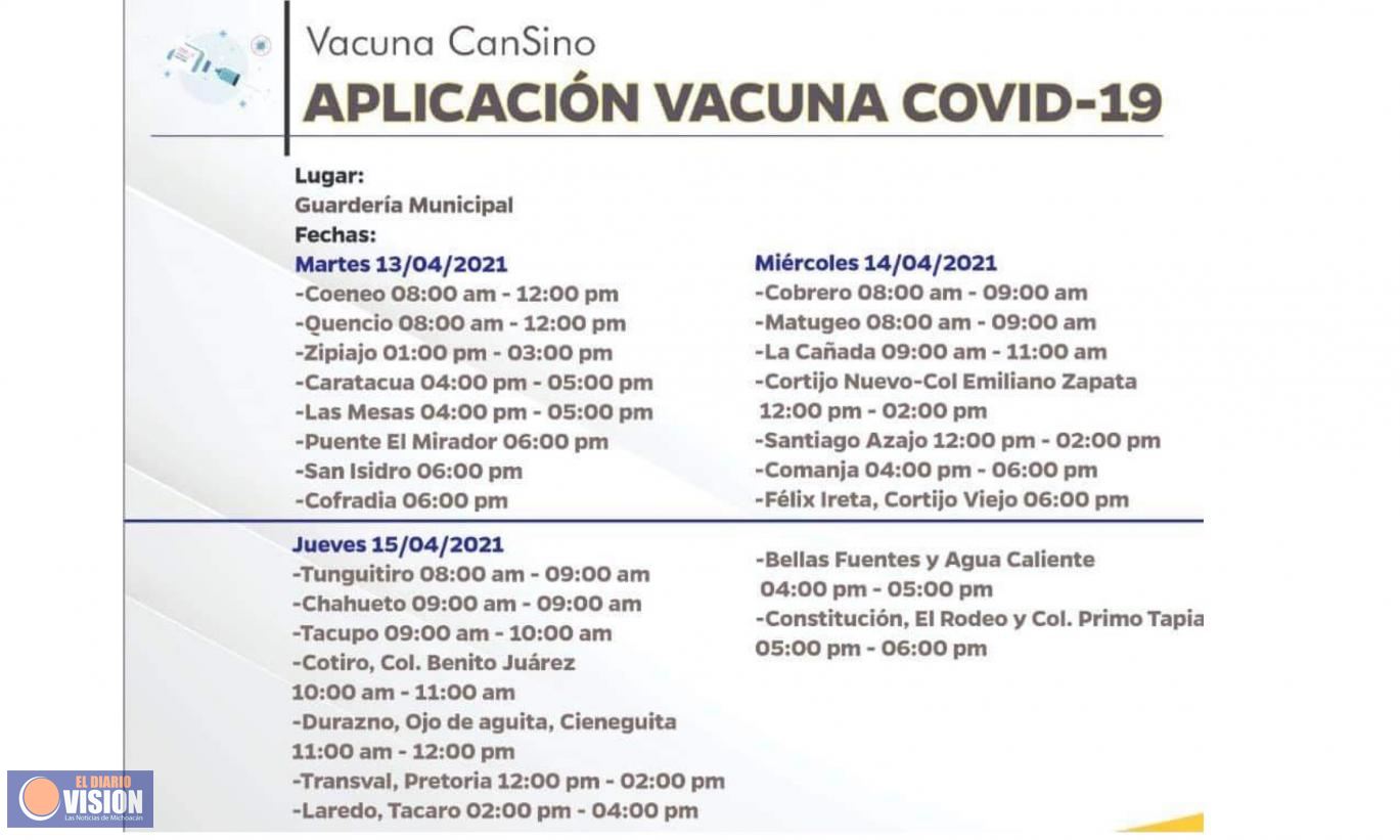 Mañana martes inicia la vacunación anti Covid en Coeneo