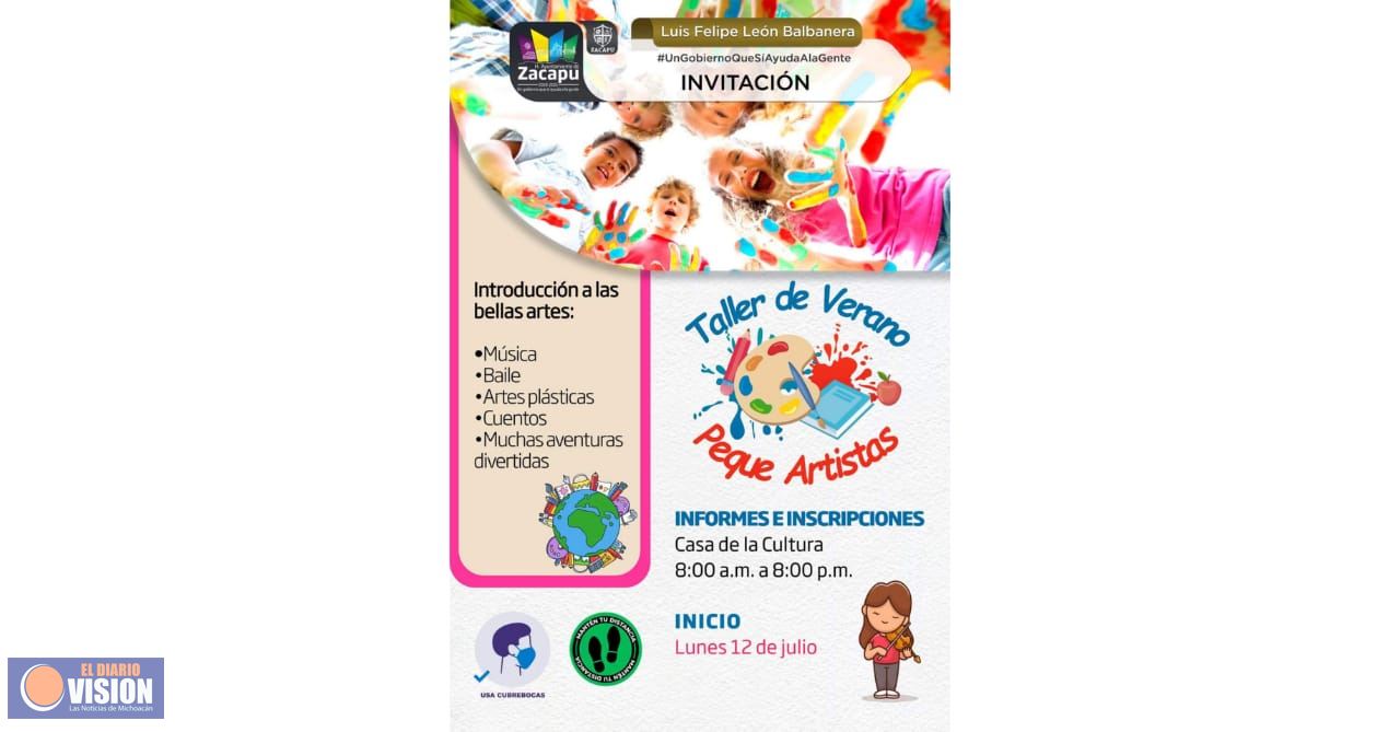 Gobierno de Zacapu, invita a todos los niños a participar en los cursos de verano 