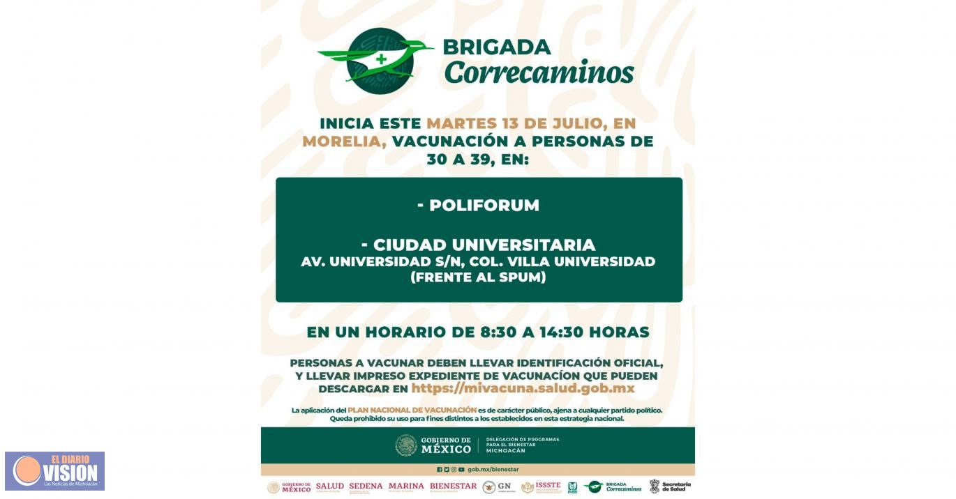Este martes inicia vacunación a personas de 30 a 39 años en Morelia