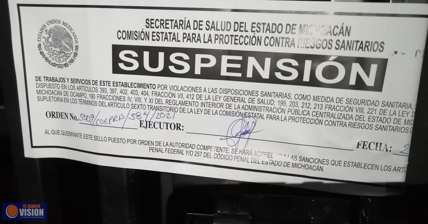 En Morelia, dos establecimientos suspendidos por no respetar medidas anti COVID-19 