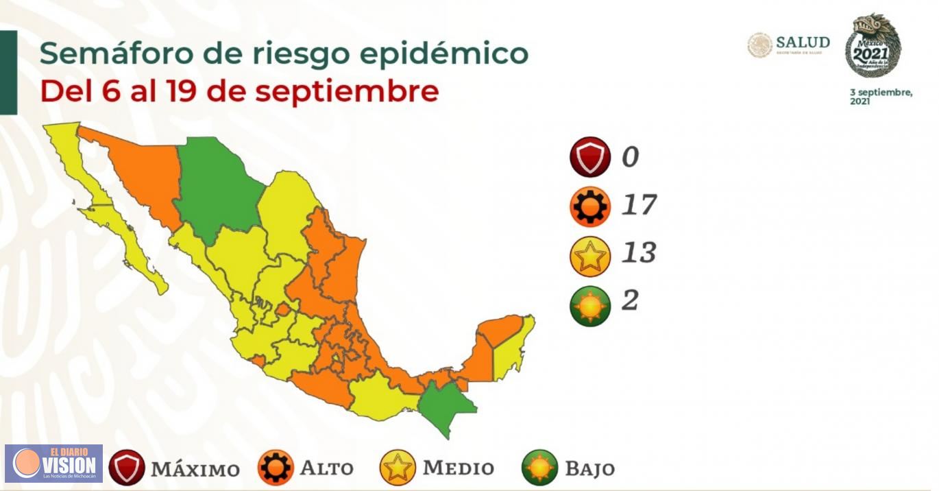 Michoacán en amarillo del Semáforo de Riesgo Epidémico