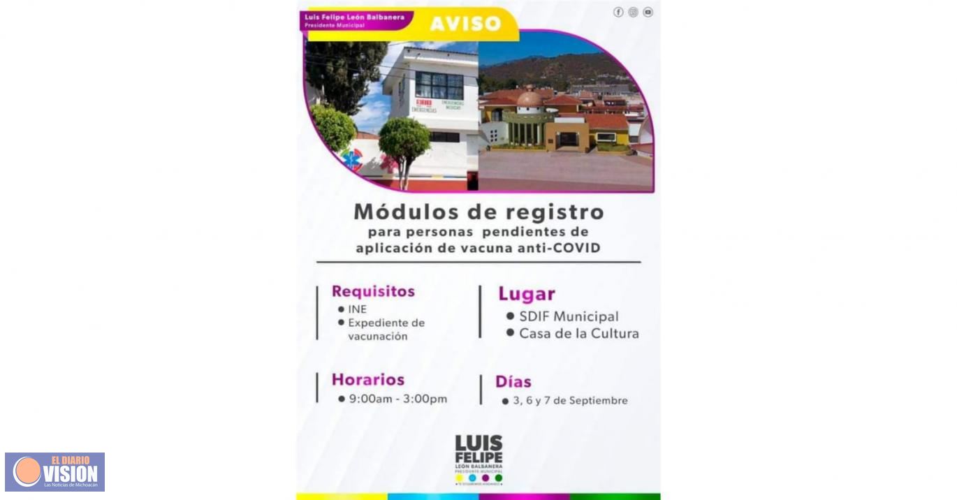 Gobierno de Zacapu, realizará registro de personas que aún no reciben la vacuna anti-COVID-19